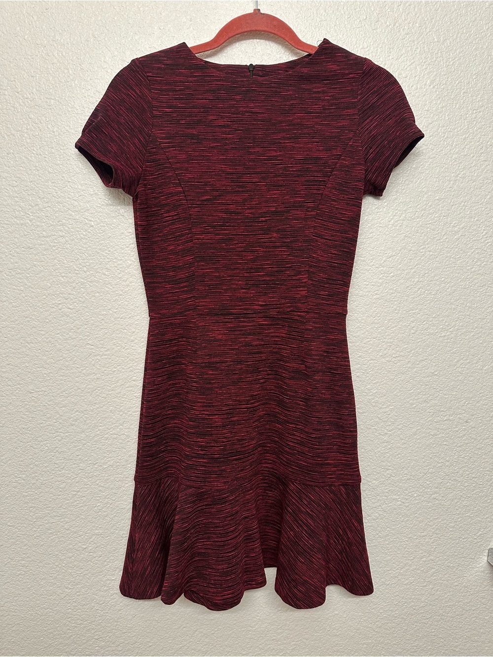 Necessary Objects Marled Burgundy Short-Sleeve Fit-and-Flare Midi Dress